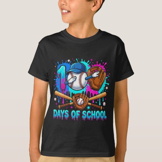 100 dagen school Dabbing honkbal druppel 100ste da T-shirt (Voorkant)