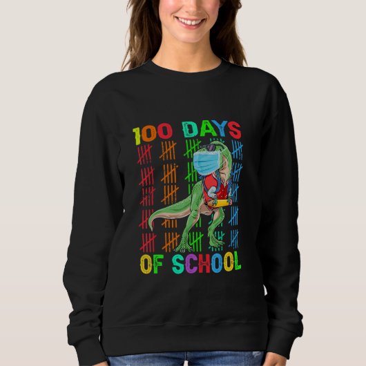 100 dagen school dinosaurus Rex met masker slim Trui (Voorkant)