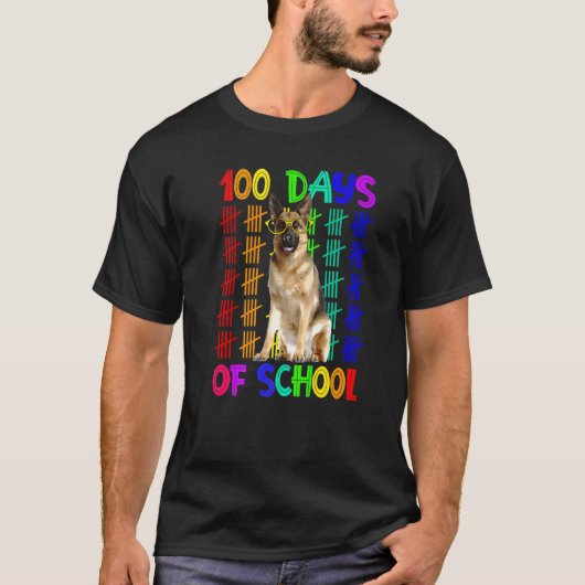 100 dagen school Duitse herder met bril T-shirt (Voorkant)