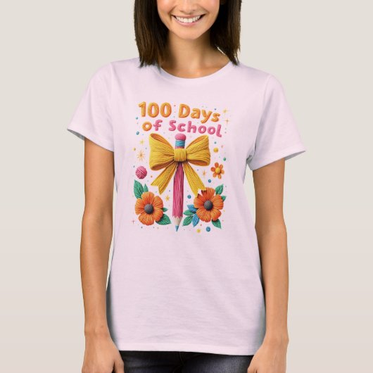 100 dagen School - Floral Pencil Design T-shirt (Voorkant)