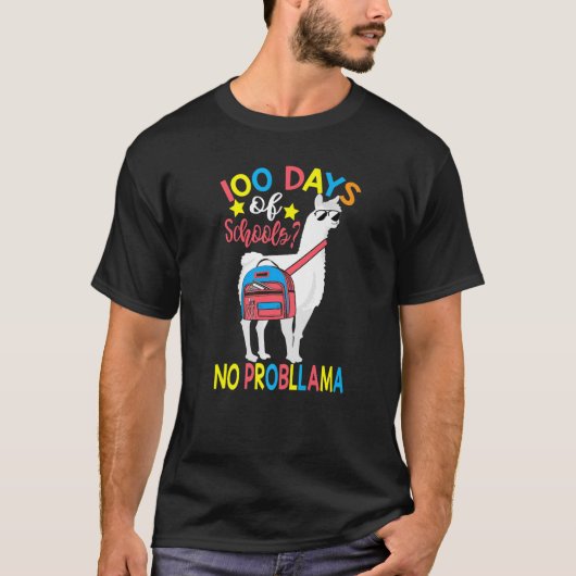 100 dagen school Geen Probllama Llama 100 dagen T-shirt (Voorkant)