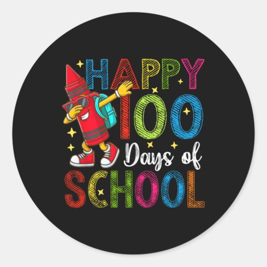 100 dagen School Kleurrijke Dabbing Pencil Teacher Ronde Sticker (Voorkant)