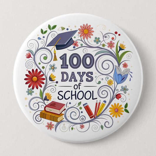 "100 dagen school"-knop ronde button 4,0 cm (Voorkant)