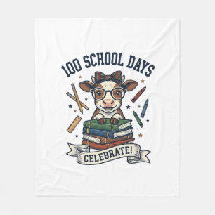 100 Dagen School Koe Vintage Gravure Leraar T-shir Fleece Deken