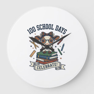100 Dagen School Koe Vintage Gravure Leraar T-shir Grote Klok