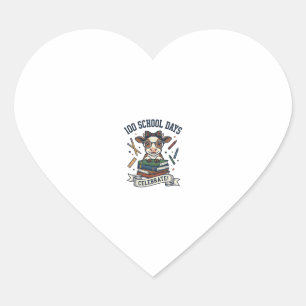 100 Dagen School Koe Vintage Gravure Leraar T-shir Hart Sticker