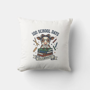 100 Dagen School Koe Vintage Gravure Leraar T-shir Kussen