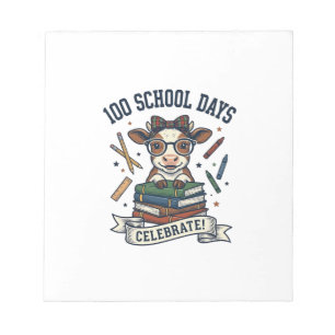 100 Dagen School Koe Vintage Gravure Leraar T-shir Notitieblok
