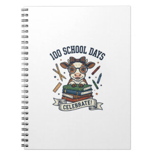 100 Dagen School Koe Vintage Gravure Leraar T-shir Notitieboek