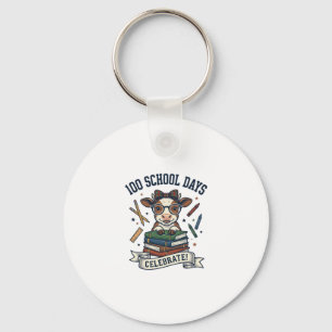 100 Dagen School Koe Vintage Gravure Leraar T-shir Sleutelhanger