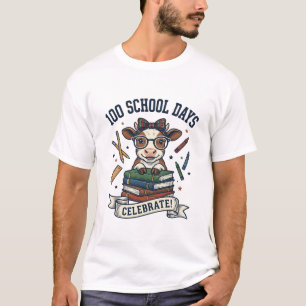 100 Dagen School Koe Vintage Gravure Leraar T-shir T-shirt