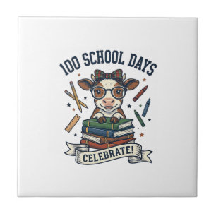 100 Dagen School Koe Vintage Gravure Leraar T-shir Tegeltje