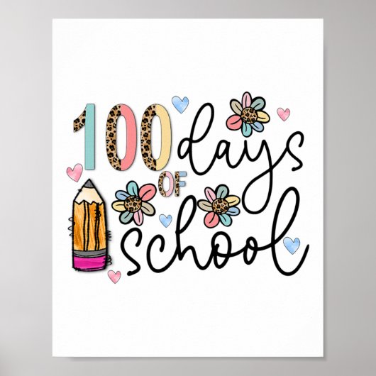 100 dagen school leraar 100ste dag van school retr poster (Voorkant)