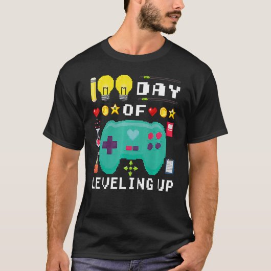 100 dagen school met videogamer 100e D T-shirt (Voorkant)