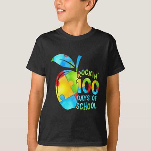 100 dagen school Puzzle Apple Autism Awa T-shirt (Voorkant)