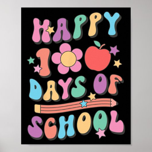100 dagen school Retro Groovy 100e dag van de scho Poster (Voorkant)