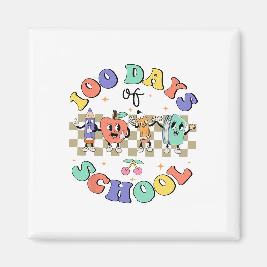 100 dagen school retro groovy leraar 100e dag magneet (Voorkant)