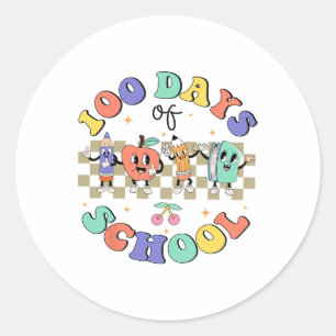 100 dagen school retro groovy leraar 100e dag ronde sticker