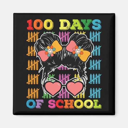 100 Dagen School Rommelige Bun Onderwijzer Magneet (Voorkant)