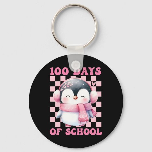 100 dagen School Schattigee pinguïn met Ckpack Sch Sleutelhanger (Voorkant)