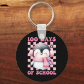 100 dagen School Schattigee pinguïn met Ckpack Sch Sleutelhanger (Voorkant)