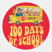 100 dagen school- Schoolbus Ronde Sticker (Voorkant)