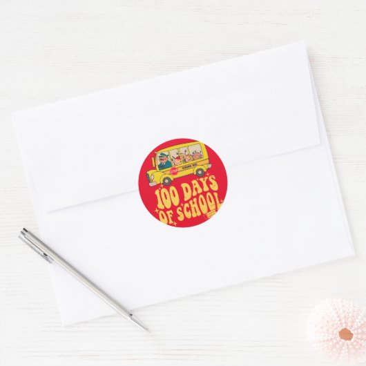 100 dagen school- Schoolbus Ronde Sticker (Envelop)