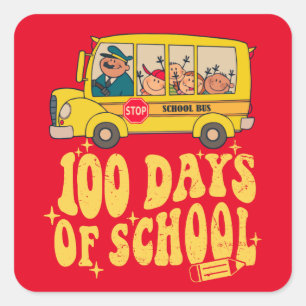 100 dagen school- Schoolbus Vierkante Sticker