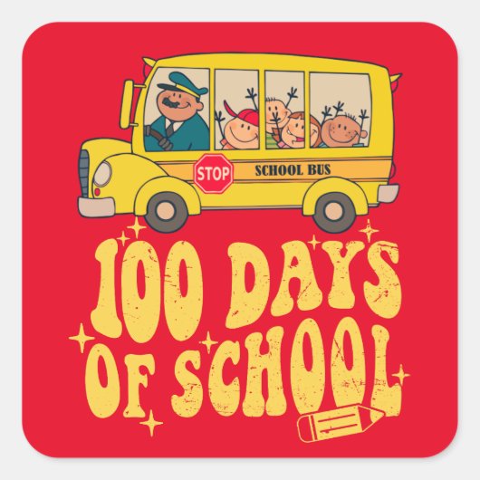 100 dagen school- Schoolbus Vierkante Sticker (Voorkant)