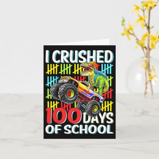 100 dagen School T-Rex Monster Truck 100th Day O Kaart (Gele Bloem)