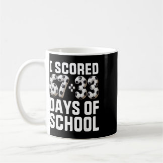100 dagen school voetbal gescoreerd zes zeven 67+3 koffiemok