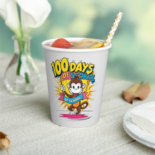 100 dagen schoolapenfeest papieren bekers (Insitu)