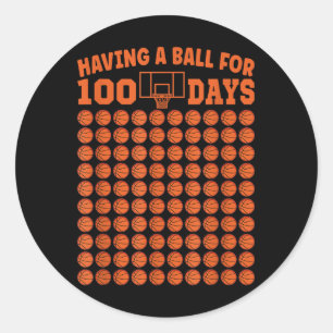 100 dagen schoolbasketbal 100e dag voor jongens ronde sticker