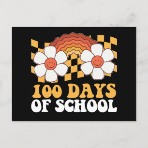 100 dagen schoolbloem regenboog groovy retro briefkaart