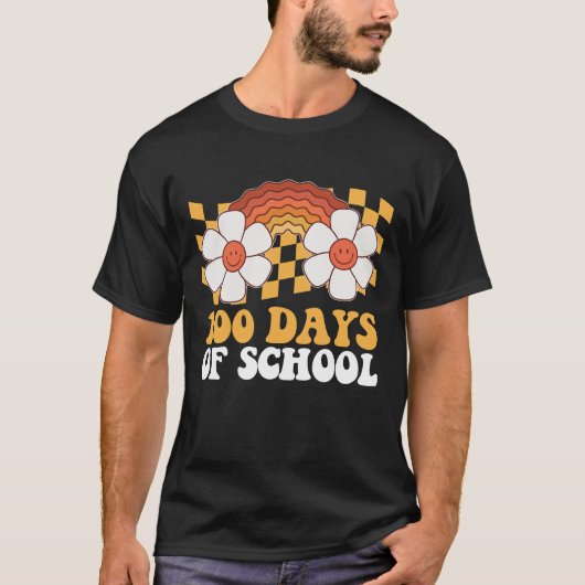 100 dagen schoolbloem regenboog groovy retro t-shirt (Voorkant)