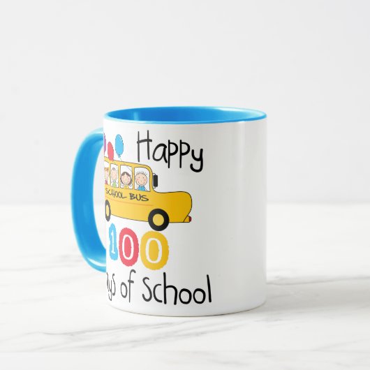 100 dagen schoolbusviering mok (Voorkant links)