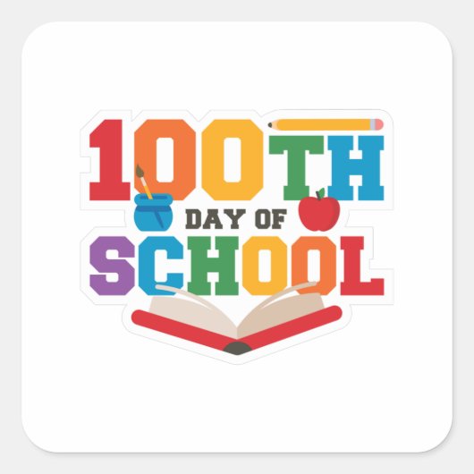 100 DAGEN SCHOOLDAG VIERKANTE STICKER (Voorkant)