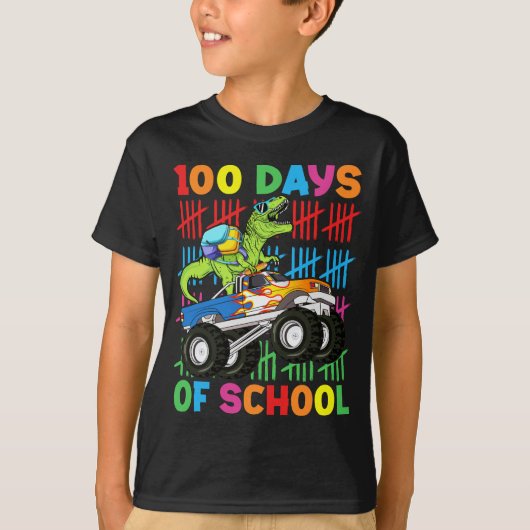 100 dagen schooldinosaurusmonster Truck Kinderen T-shirt (Voorkant)
