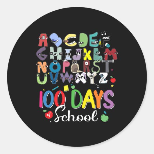 100 dagen schoolgeld van Alphabet Lore Abc Ronde Sticker (Voorkant)