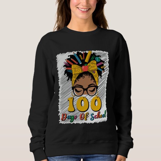 100 dagen schoolleraren Afro Messy Bun 100th D Trui (Voorkant)