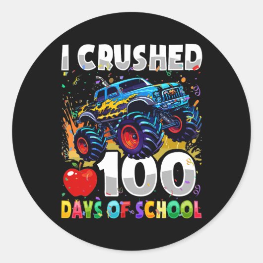 100 dagen schoolMonster, 100e Scho-dag Ronde Sticker (Voorkant)