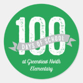 100 dagen schoolplezier op maat gemaakt groen wit ronde sticker (Voorkant)