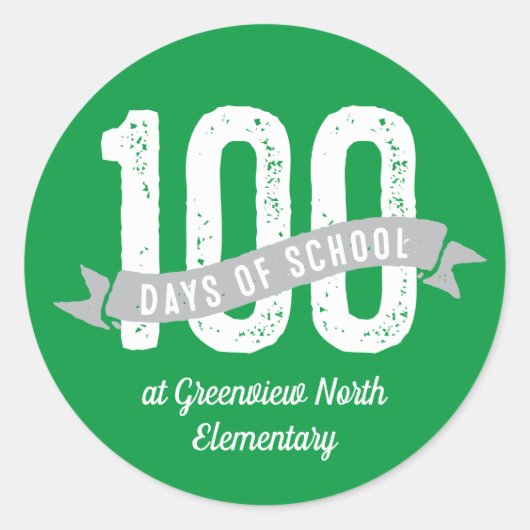 100 dagen schoolplezier op maat gemaakt groen wit ronde sticker (Voorkant)