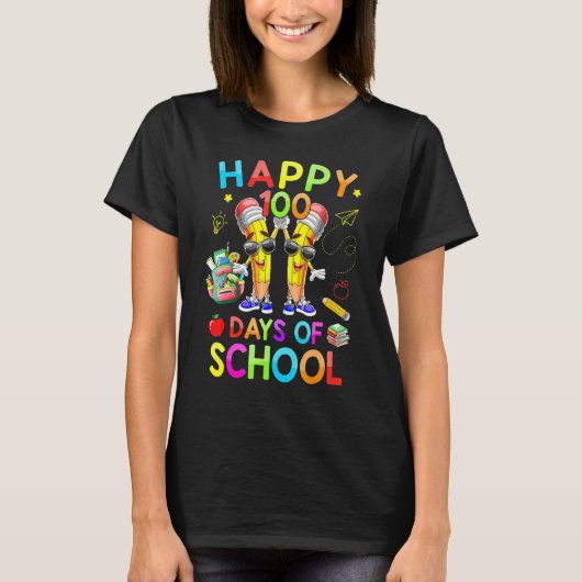 100 dagen schoolpotloodleraar schooluitval t-shirt (Voorkant)