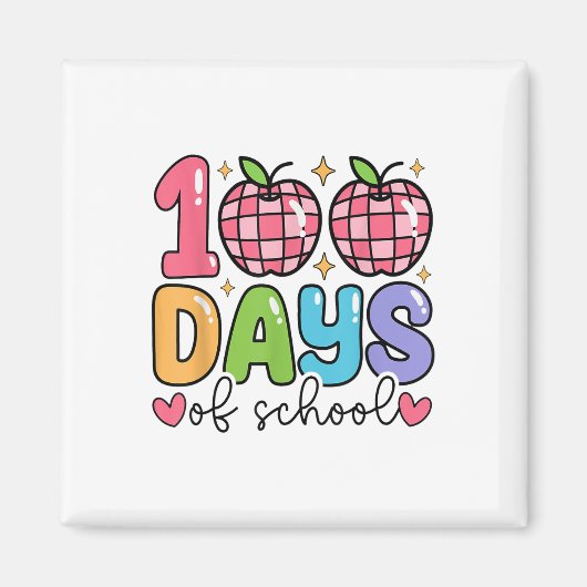100 dagen schoolretro disco docent Kinder Happy Magneet (Voorkant)