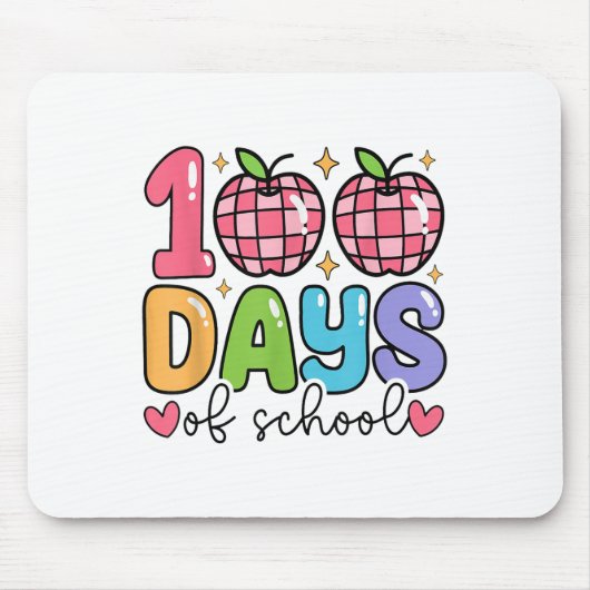 100 dagen schoolretro disco docent Kinder Happy Muismat (Voorkant)