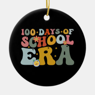 100 dagen schooltijd era groovy leraar kinderen keramisch ornament