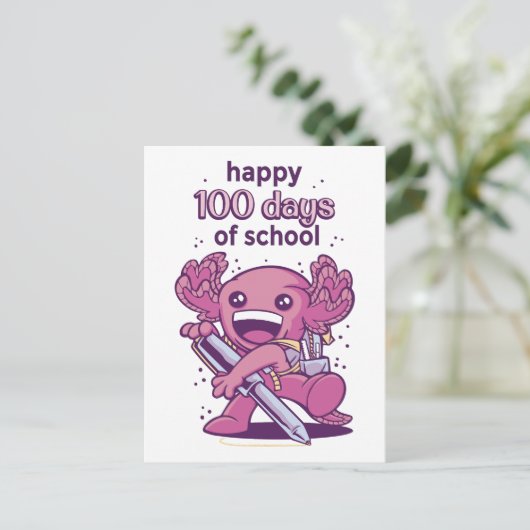 100 dagen schooluitnodiging briefkaart (Staand voorkant)