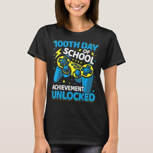 100 dagen schoolvideospelcontrollermeisje t-shirt (Voorkant)