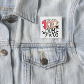 100 dagen schoolviering knop / speld badge vierkante button 5,1 cm (In situ)